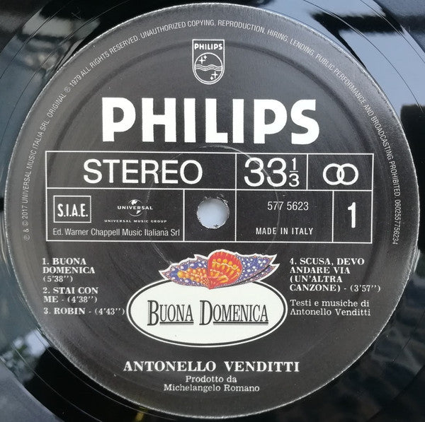 Antonello Venditti : Buona Domenica (LP, Album, RE)