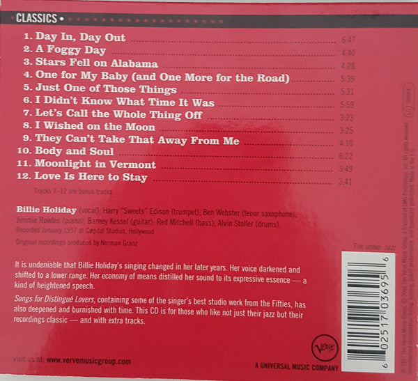 Billie Holiday : Songs For Distingué Lovers (CD, RE, RM)