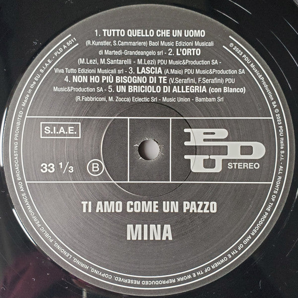 Mina (3) : Ti Amo Come Un Pazzo (LP, Album, Gat)