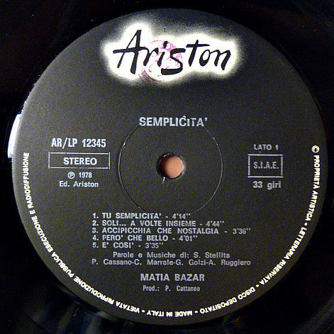 Matia Bazar : Semplicità (LP, Album)