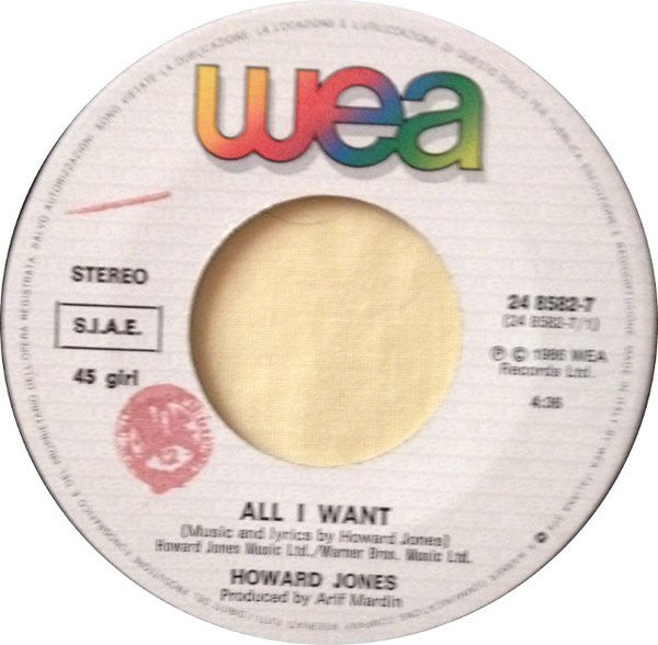 Howard Jones : All I Want (7")