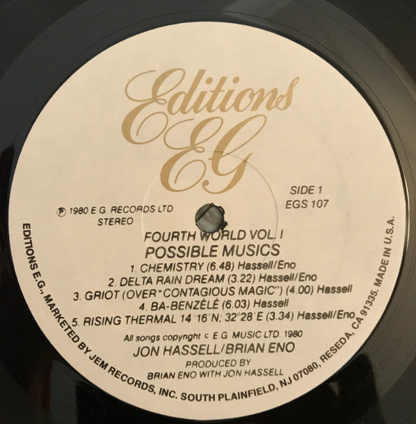 Jon Hassell / Brian Eno : Fourth World Vol. 1 - Possible Musics (LP, Album)