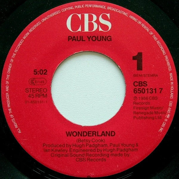 Paul Young : Wonderland (7", Single)