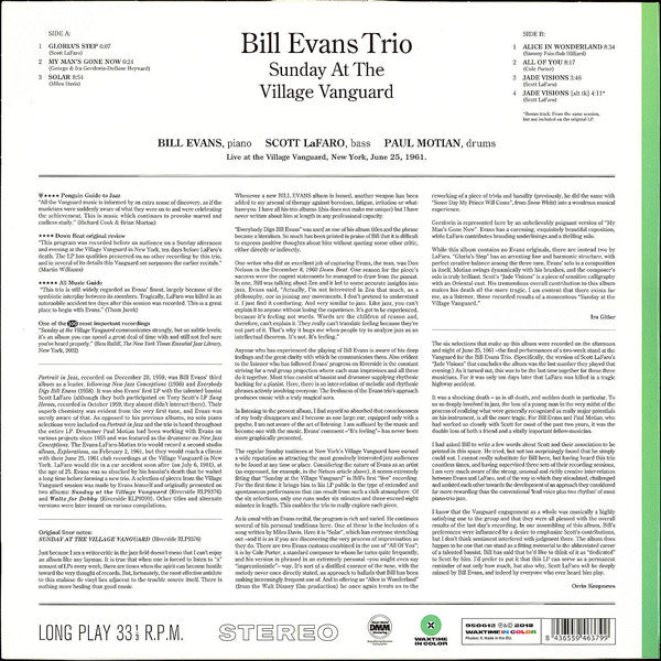 The Bill Evans Trio : Sunday At The Village Vanguard (LP, Album, Ltd, RE, Gre)