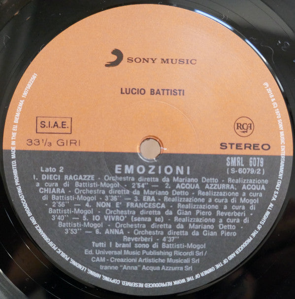 Lucio Battisti : Emozioni (LP, Album, RE, RM, 180)