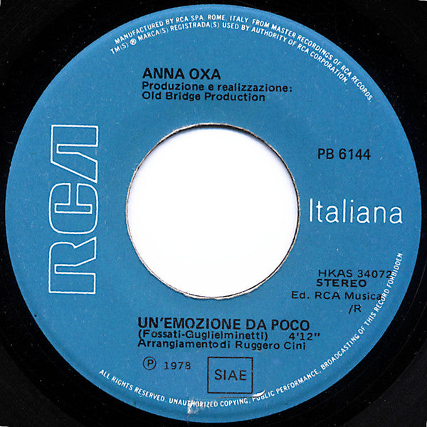 Anna Oxa : Un'Emozione Da Poco (7")
