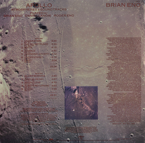 Brian Eno With Daniel Lanois & Roger Eno : Apollo - Atmospheres & Soundtracks (LP, Album)
