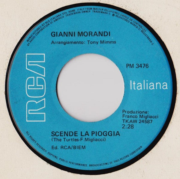 Gianni Morandi : Scende La Pioggia / Il Cigno Bianco (7", Mono, BIE)
