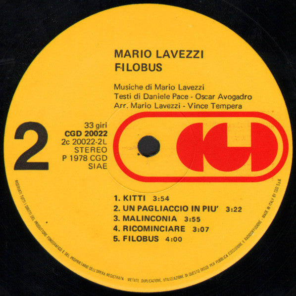 Mario Lavezzi : Filobus (LP, Album)