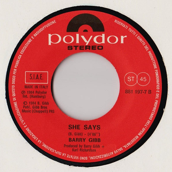 Barry Gibb : Shine, Shine / She Says (7")