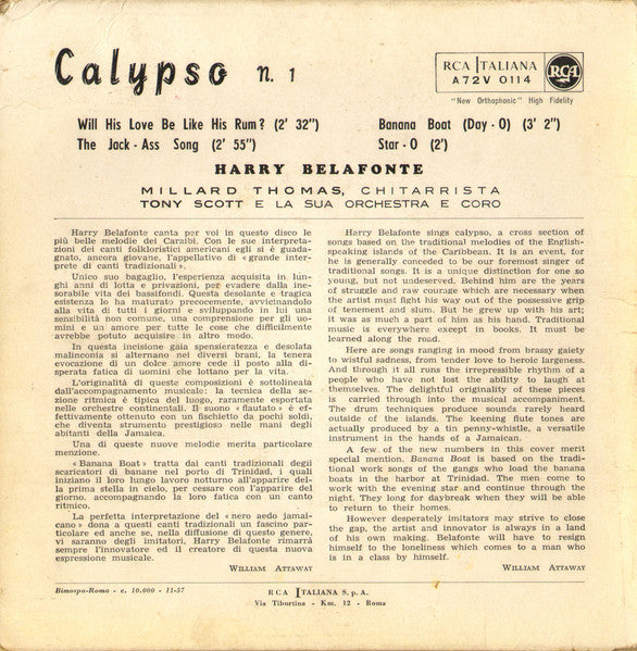 Harry Belafonte : Calypso Vol. 1 (7", EP)