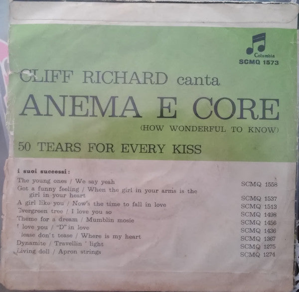Cliff Richard : Anema E Core (How Wonderful To Know) (7", Single)
