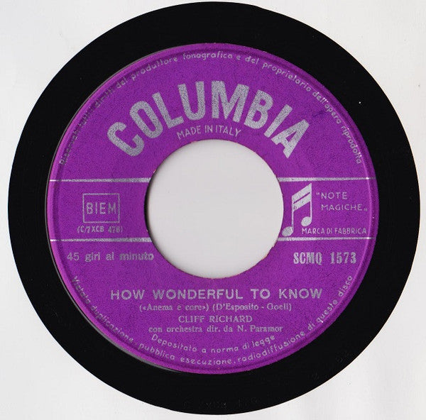 Cliff Richard : Anema E Core (How Wonderful To Know) (7", Single)