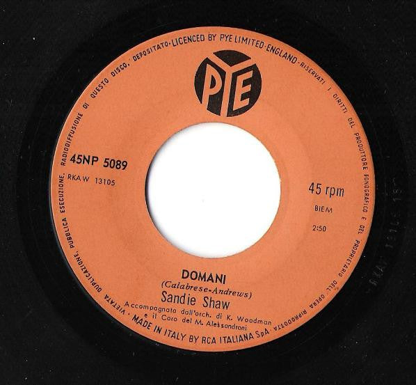 Sandie Shaw : Domani  (7", Single, Mono)