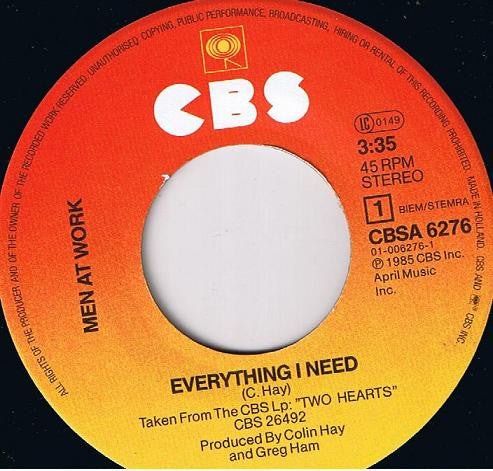Men At Work : Everything I Need (7", Single)