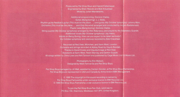 Pet Shop Boys : Behaviour (Cass, Album, Bla)