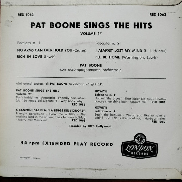 Pat Boone : Pat Boone Sings The Hits Volume 1° (7", EP)