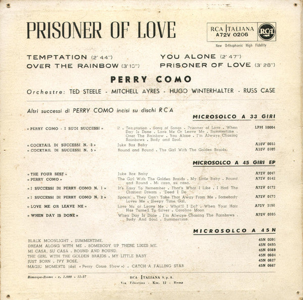 Perry Como : Prisoner Of Love (7", EP, Mono)