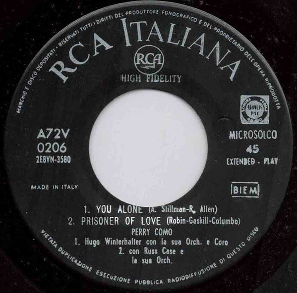 Perry Como : Prisoner Of Love (7", EP, Mono)
