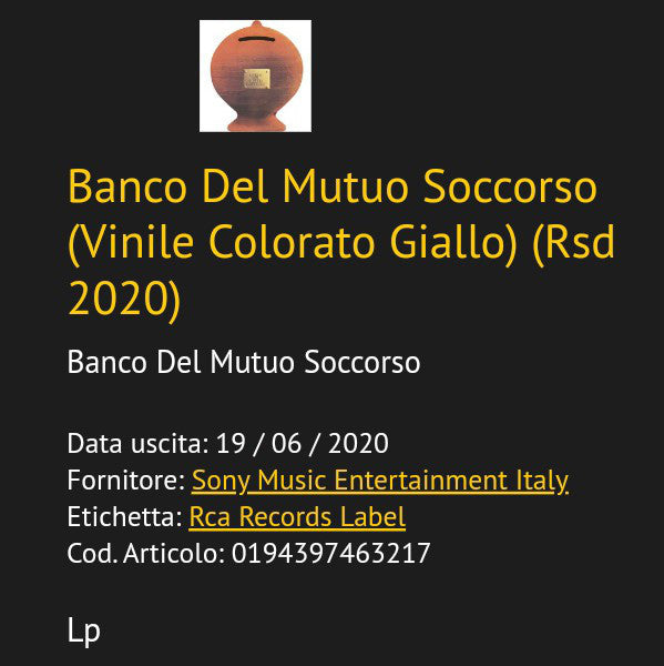 Banco Del Mutuo Soccorso : Banco Del Mutuo Soccorso (LP, Album, RSD, Ltd, RE, Yel)