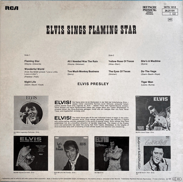 Elvis Presley : Elvis Sings "Flaming Star" (LP, RE)