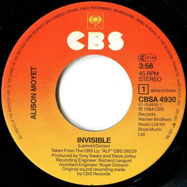 Alison Moyet : Invisible (7", Single)