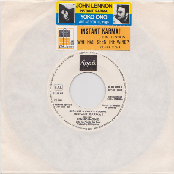 Lennon-Ono* With The Plastic Ono Band : Instant Karma ! (7", Jukebox)