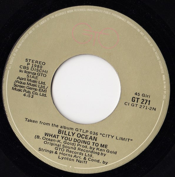 Billy Ocean : Stay The Night (7", Fli)