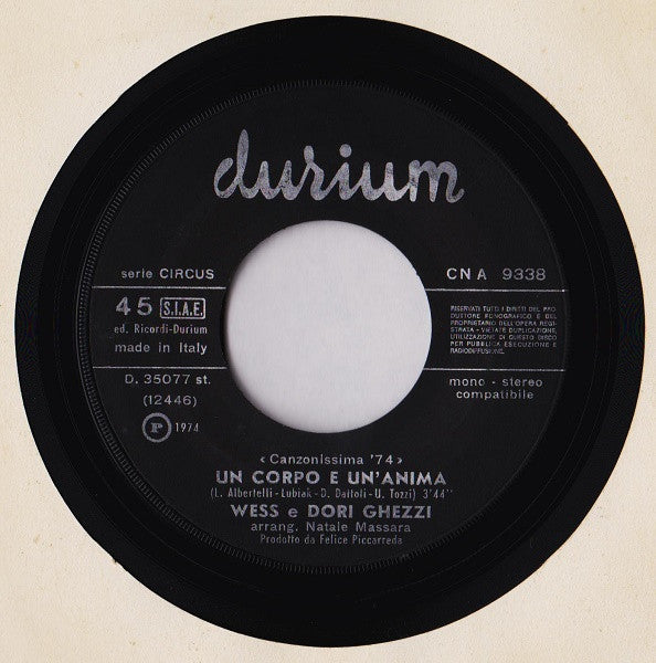 Wess And Dori Ghezzi : Un Corpo E Un'Anima (7")