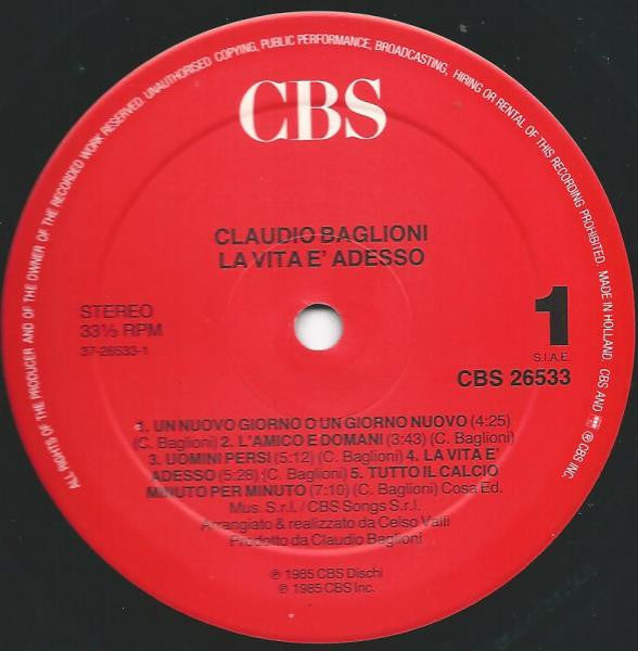 Claudio Baglioni : La Vita È Adesso (LP, Album, RE, Gat)