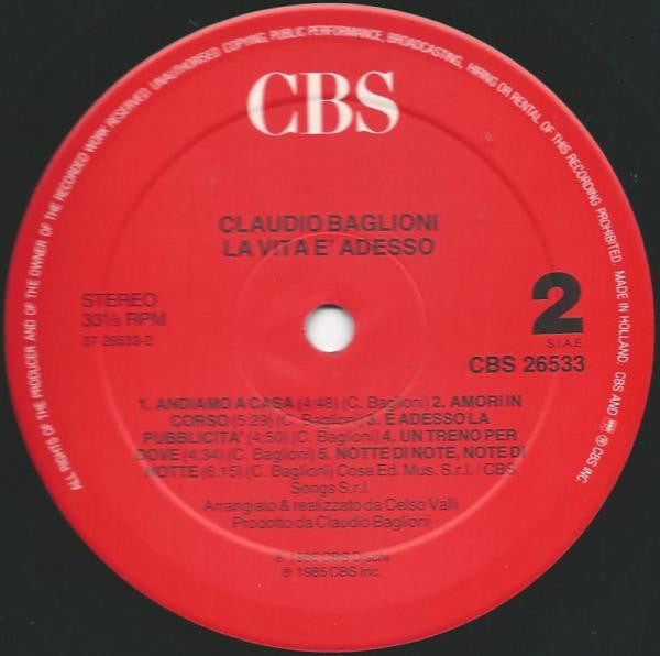 Claudio Baglioni : La Vita È Adesso (LP, Album, RE, Gat)