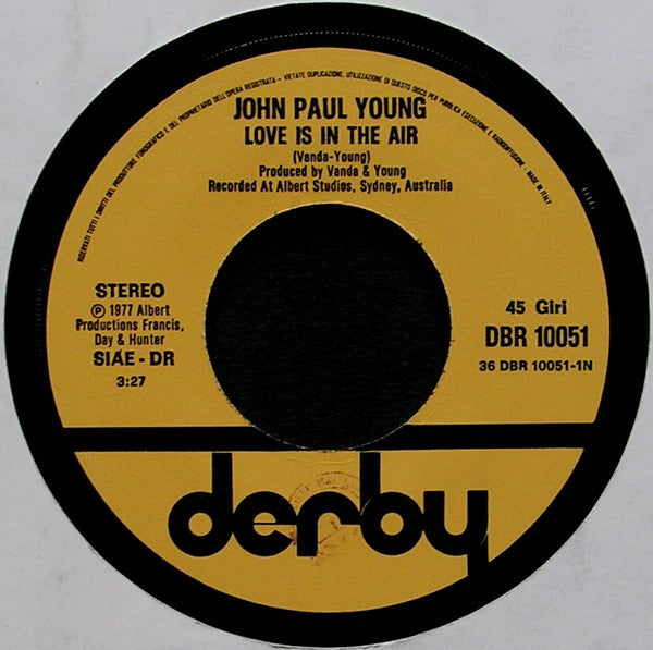 John Paul Young : Love Is In The Air / Won't Let This Feeling Go By (7")