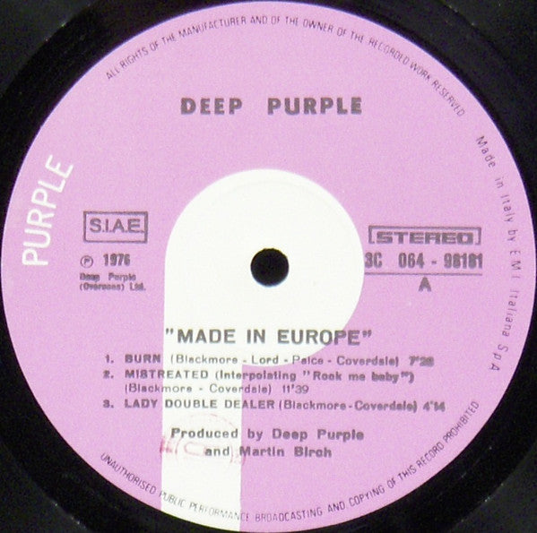 Deep Purple : Made In Europe (LP, Album, Gat)