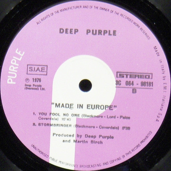 Deep Purple : Made In Europe (LP, Album, Gat)