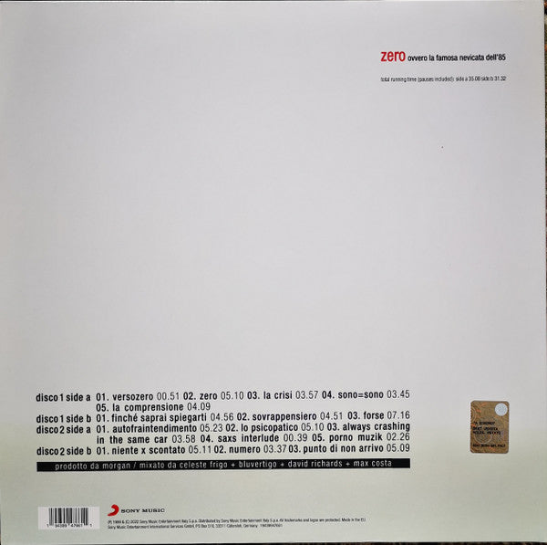 Bluvertigo : Zero (Ovvero La Famosa Nevicata Dell'85) (2xLP, Album, Ltd, RE, Whi)