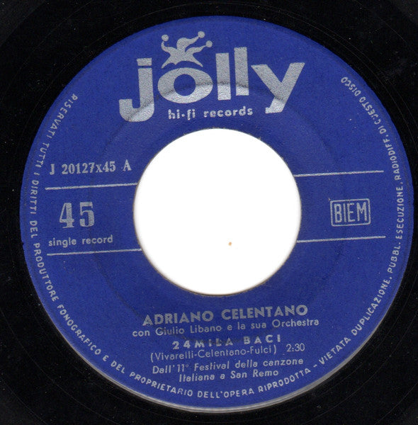 Adriano Celentano Con Giulio Libano E La Sua Orchestra* : 24Mila Baci (7", Single, Com)