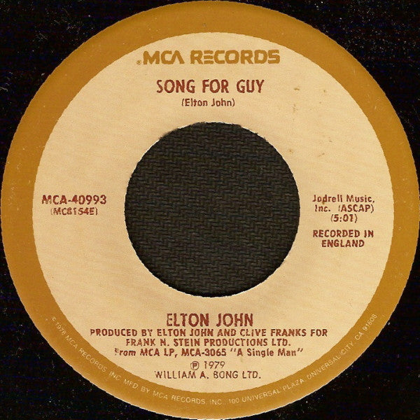 Elton John : Song For Guy (7", Single, Pin)
