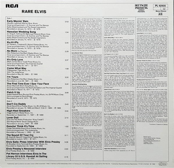 Elvis Presley : Rare Elvis (LP, Comp, Ora)