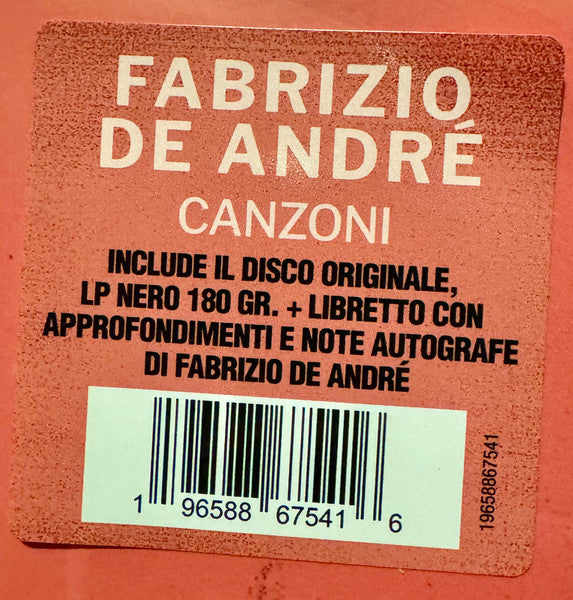 Fabrizio De André : Canzoni (LP, Album, RE, RM, 180)