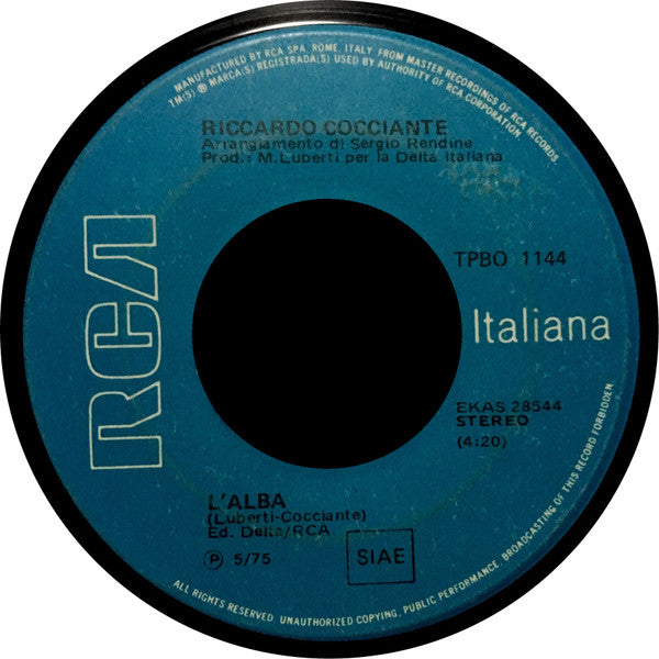 Riccardo Cocciante : L'Alba / Vendo (7")