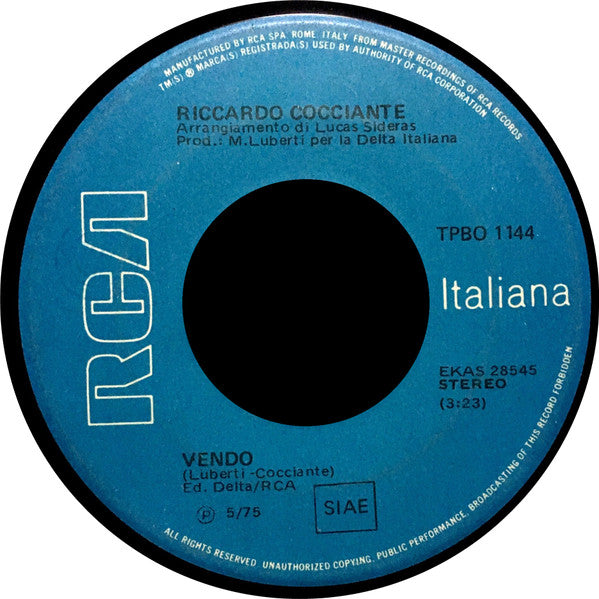 Riccardo Cocciante : L'Alba / Vendo (7")