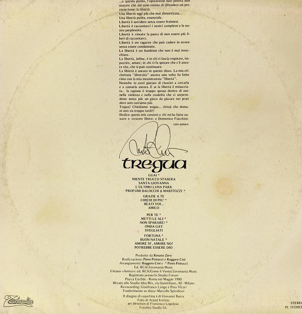 Renato Zero : Tregua (2xLP, Album, Gat)