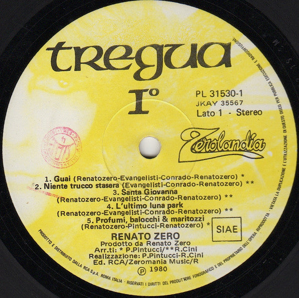 Renato Zero : Tregua (2xLP, Album, Gat)