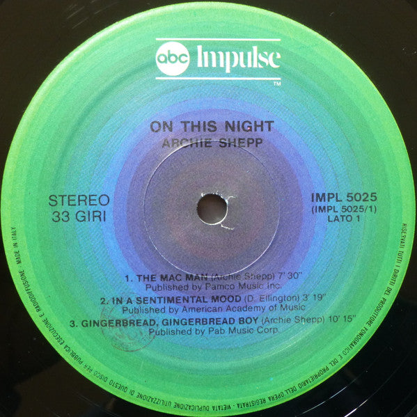 Archie Shepp : On This Night (LP, Album, Gat)