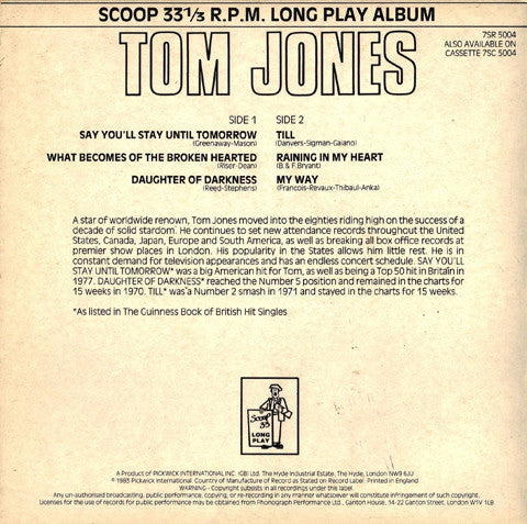 Tom Jones : Tom Jones (7", Album, Comp)