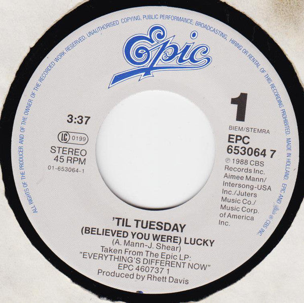 'Til Tuesday : (Believed You Were) Lucky (7", Single)
