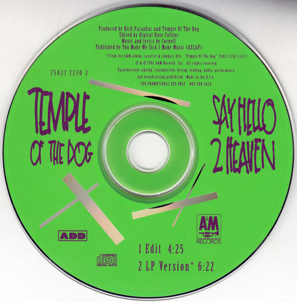 Temple Of The Dog : Say Hello 2 Heaven (CD, Single, Promo, Car)