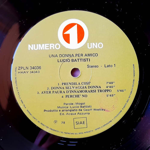 Lucio Battisti : Una Donna Per Amico (LP, Album, Gat)
