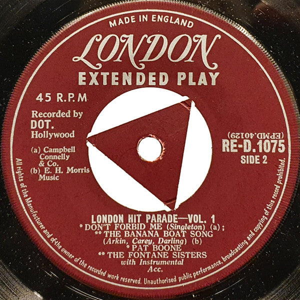 Tab Hunter / The Hilltoppers / Pat Boone / The Fontane Sisters : London Hit Parade No.1 (7", EP, Comp, Sil)