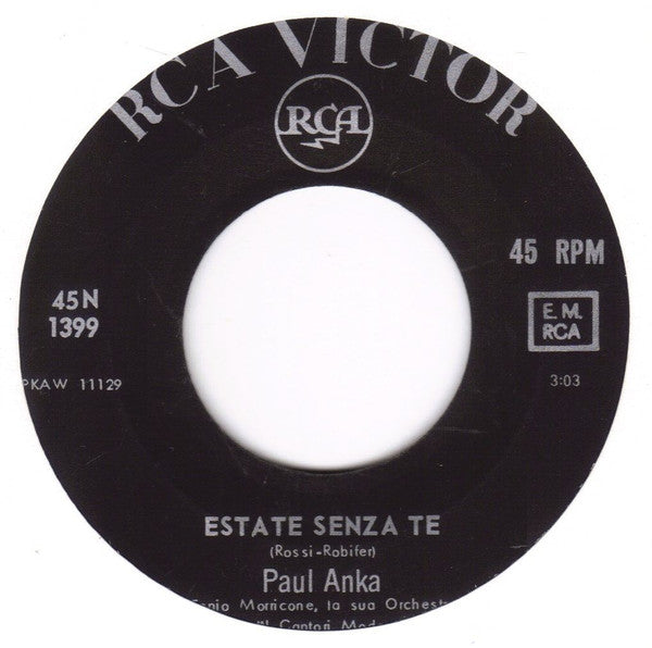 Paul Anka : Estate Senza Te / Domani Prendo Il Primo Treno (7", Mono)